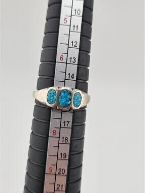 Vintage Native American Sterling Silver Blue Turquoise Chip Ring, Size 7